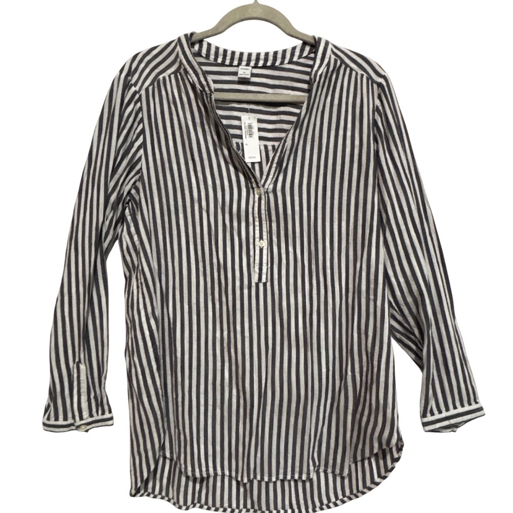 New Old Navy Womens XL Striped Henley Top Blue Cotton Blend resort wear Coastal